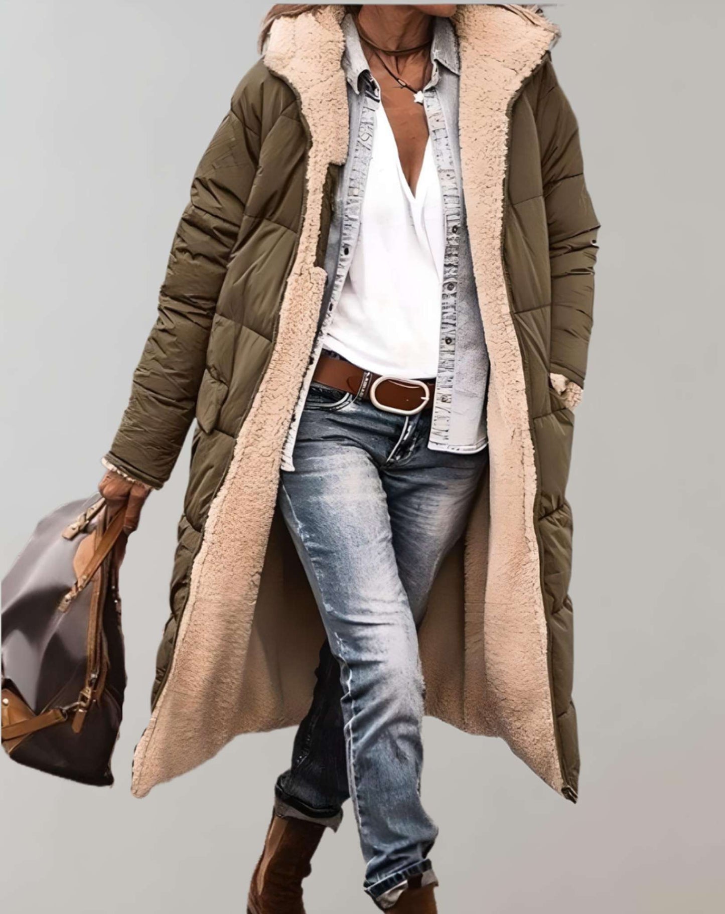 Mazie - Warme winter trenchcoat met fleece voering