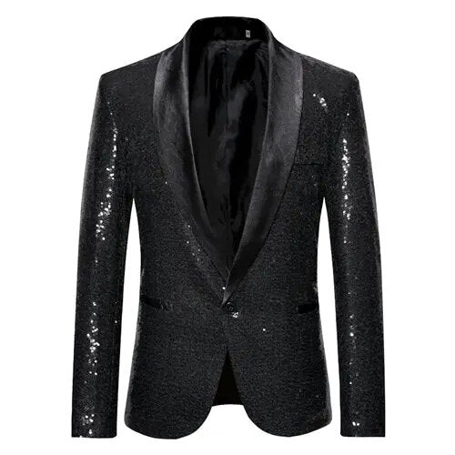 Etta - Glanzende Gouden squin glitter met knoop fleece waterdichte Heren Blazer