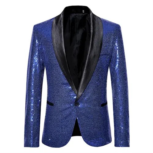 Etta - Glanzende Gouden squin glitter met knoop fleece waterdichte Heren Blazer