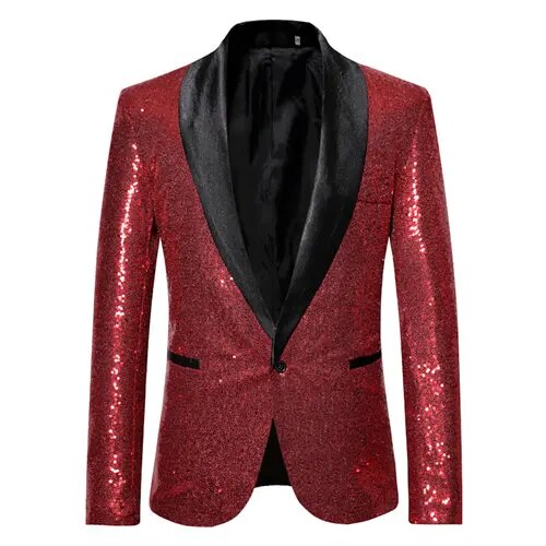 Etta - Glanzende Gouden squin glitter met knoop fleece waterdichte Heren Blazer