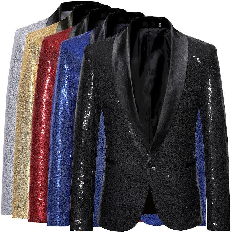 Etta - Glanzende Gouden squin glitter met knoop fleece waterdichte Heren Blazer